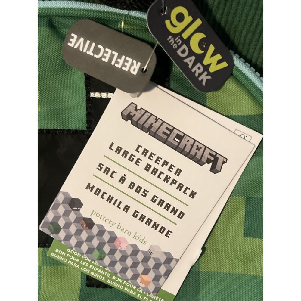 Pottery Barn Mackenzie Minecraft Creeper Critter Glow Dark Large Backpack Jace - Picture 10 of 11